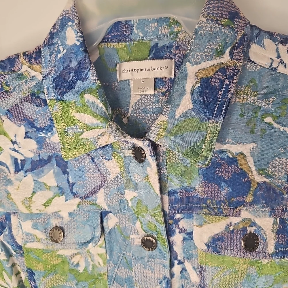 Christopher & Banks Floral Blue and Green Women's Jacket Size M‎
